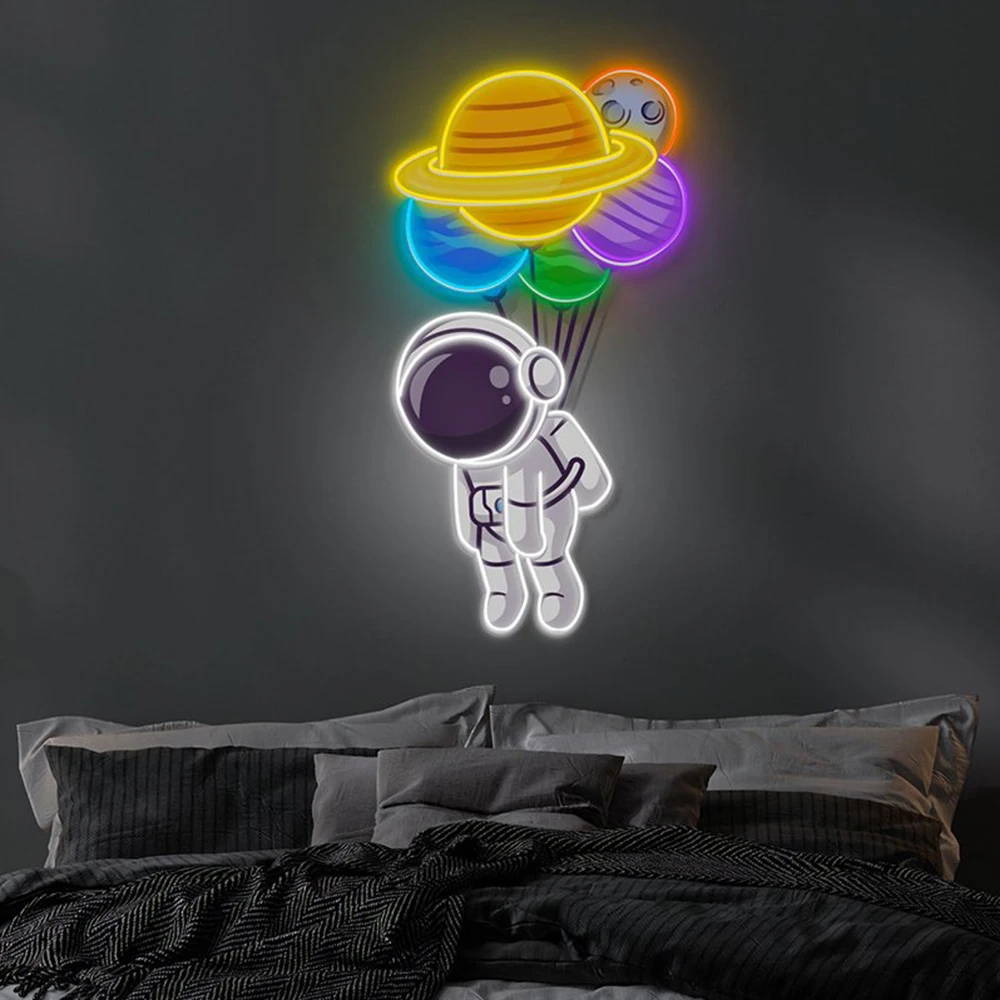 Neon Sign Balloon Astronaut Led Light Custom Artwork Acrylic Bedroom Kids Room Wall Decor Space Neon Light Personalized Gifts