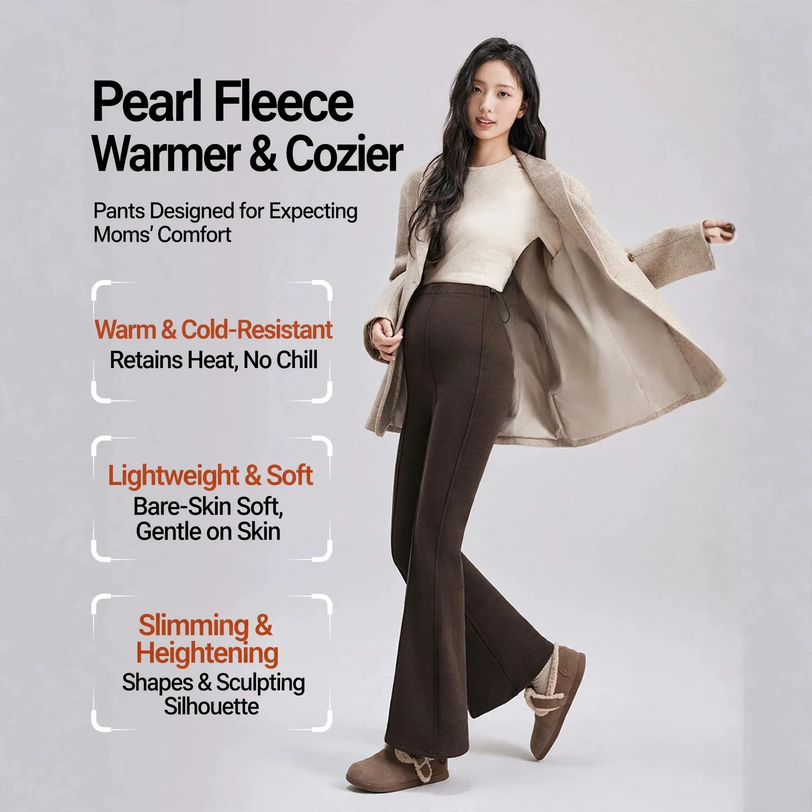 Maternity Pants Blended Fabric Warm Fleece Loose High Waist Plus Size Outer Wear Autumn Winter Pregnancy Clothing Women Elegant