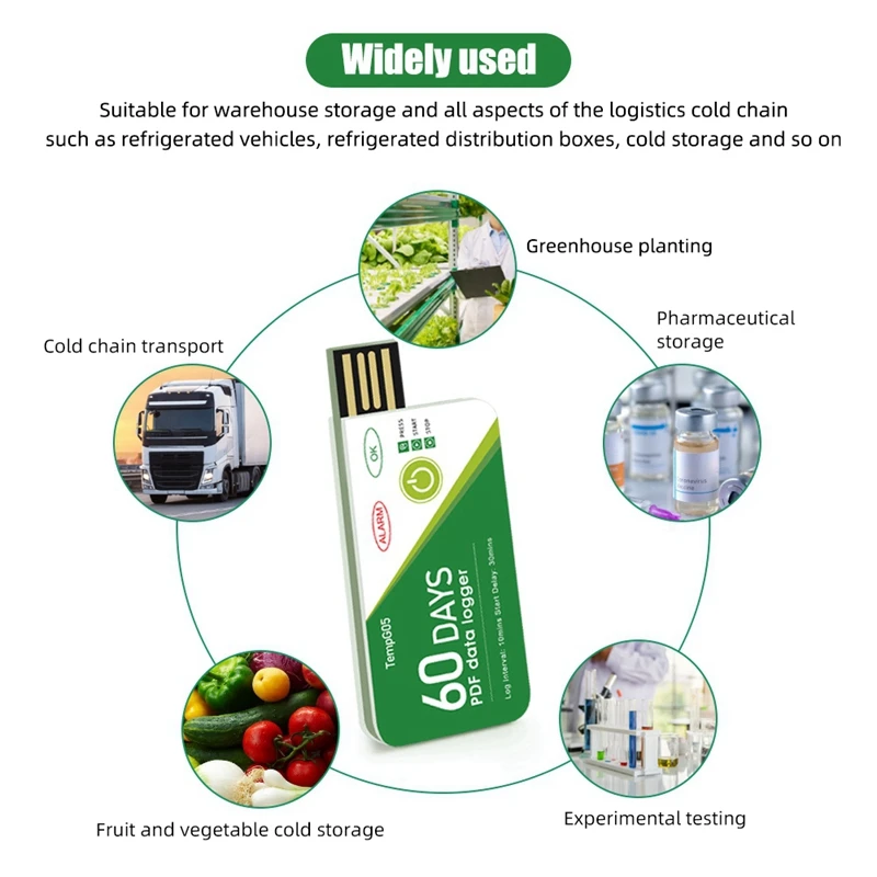 FULL-60 Days USB Temperature Data Logger -30 ℃-+60 ℃ Report With App IP67 Disposable High-Precision Recorder With Warning