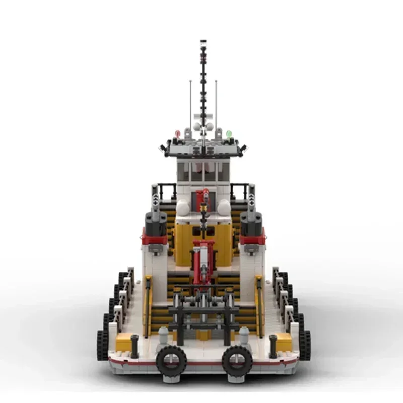 Moc อาคารอิฐเมืองพอร์ตเรือรุ่น Pusher Barge Tug Technology Modular Blocks ของขวัญของเล่นคริสต์มาส DIY ชุดประกอบ