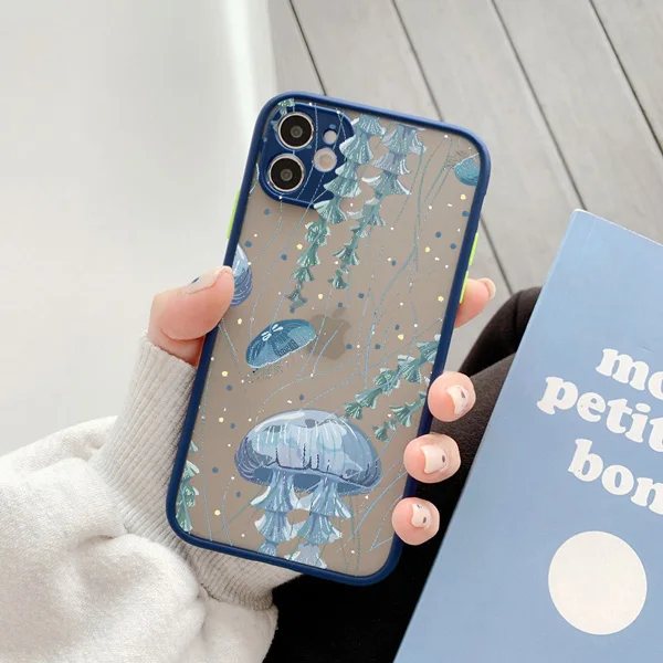 Niedliche Cartoon-Quallen Bedruckte Handyhülle für iPhone X XR XS 16 Plus 12 13 Mini 11 14 15 16 17 Pro Max Matte Stoßfeste Schutzhülle – Detail 6