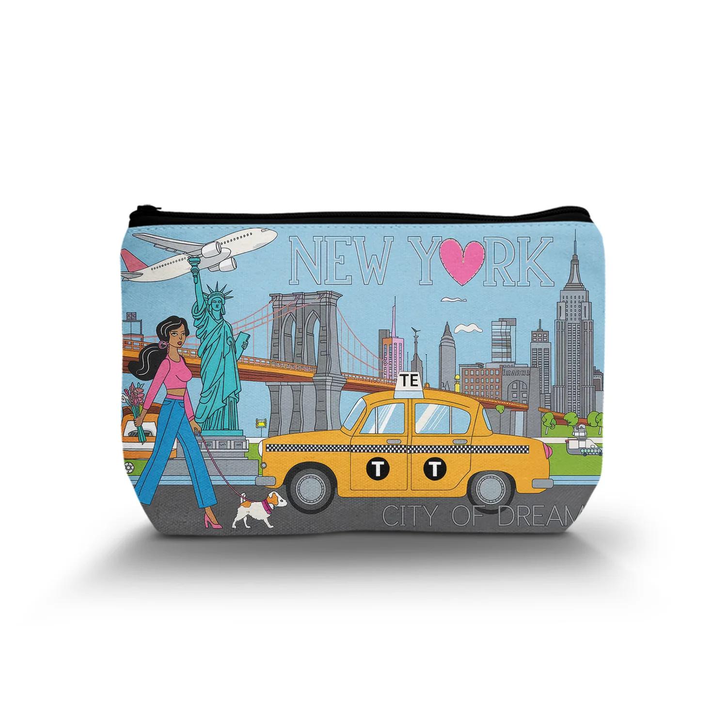 1Pc Women Fashion Cute New York Souvenir Zipper Pouch Travel Cosmetic Bag Makeup Purse Outdoor Dating 8.66X5.51Inch_a