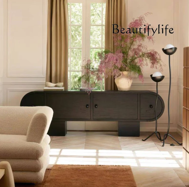 Personalized TV Cabinet Black Oak Art Villa TV Cabinet Living Room Floor Cabinet Special-shaped Fashion Short