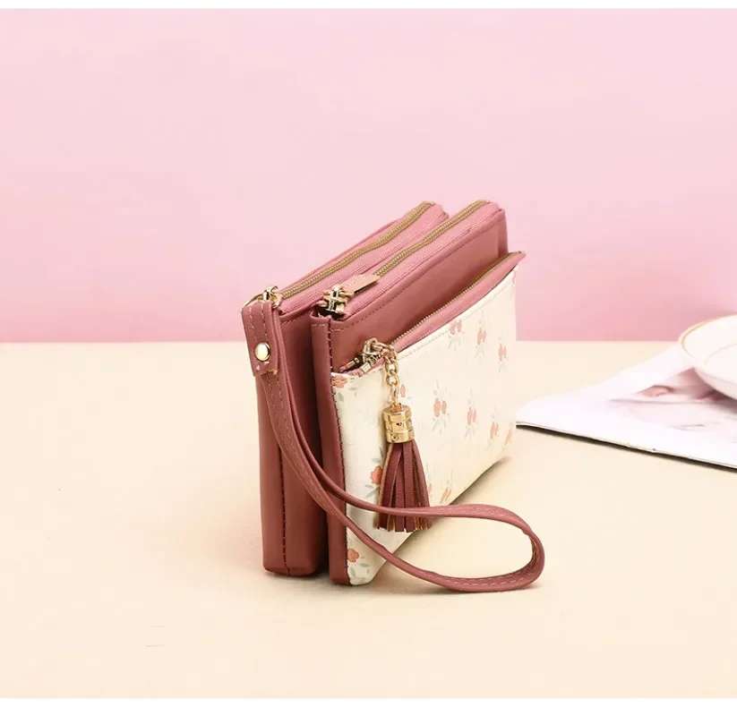 Cartera estampada larga con cremallera para mujer, monedero, tarjetero, bolsos de gran capacidad, bolso minimalista para niña