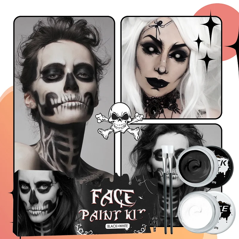 

Halloween Black and White Body Painting Body Painting Vampire Zombie Skull Face Makeup Pigment Festival Makeup Black Light Paint