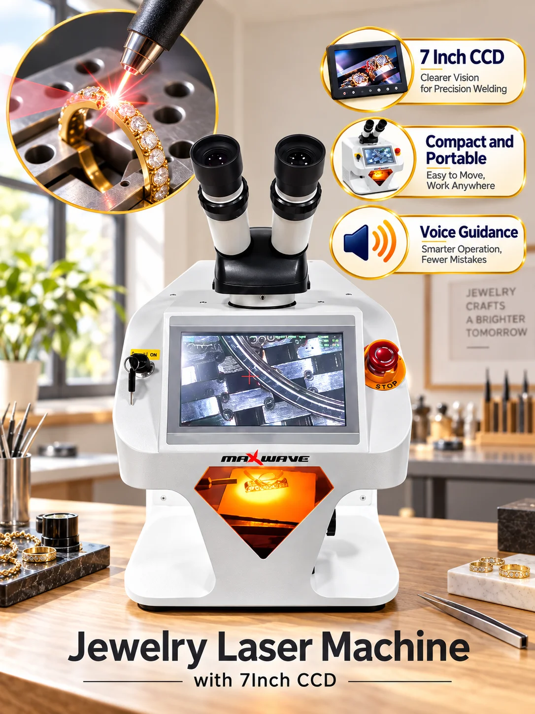 200W YAG Jewelry Laser Welding Machine 7 Inch CCD Compact High Precision Welder for Gold Silver Platinum Jewelry Repair Tool