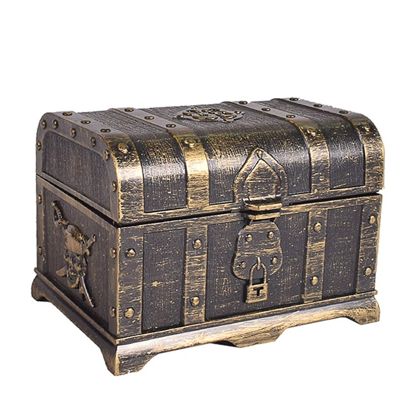 Pirate Treasure Chest decorativo scrigno del tesoro Keepsake portagioie giocattolo di plastica scatole del tesoro decorazioni per feste bronzo di