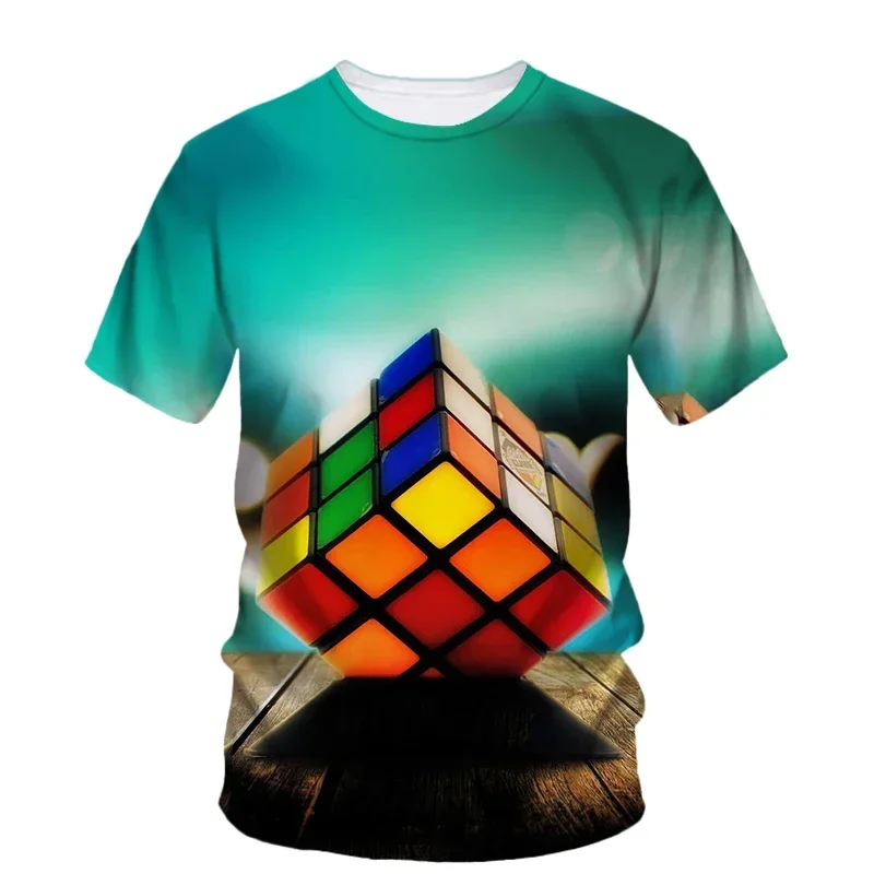 Man Summer Loose Streetwear Harajaku O-Neck Oversized Short Sleeve Top Casual Tee Rubik Cube 3D Printing T Shirt image 5
