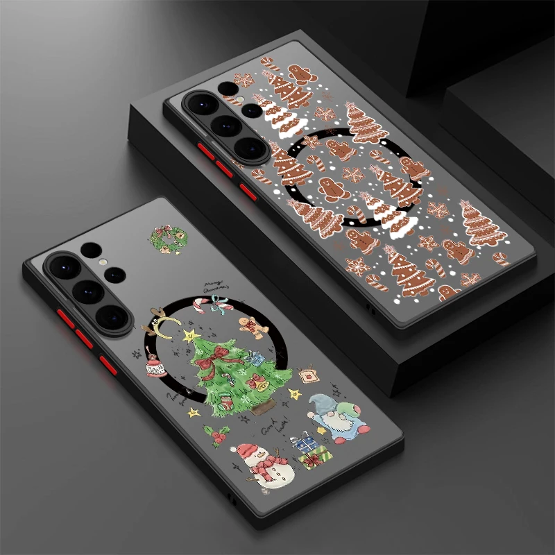 Magnetische Frohe Weihnachten Handyhülle für Samsung Galaxy S25 S24 S21 FE S25 Edge S24 S23 S22 Ultra Plus für Magsafe Hard PC Cover