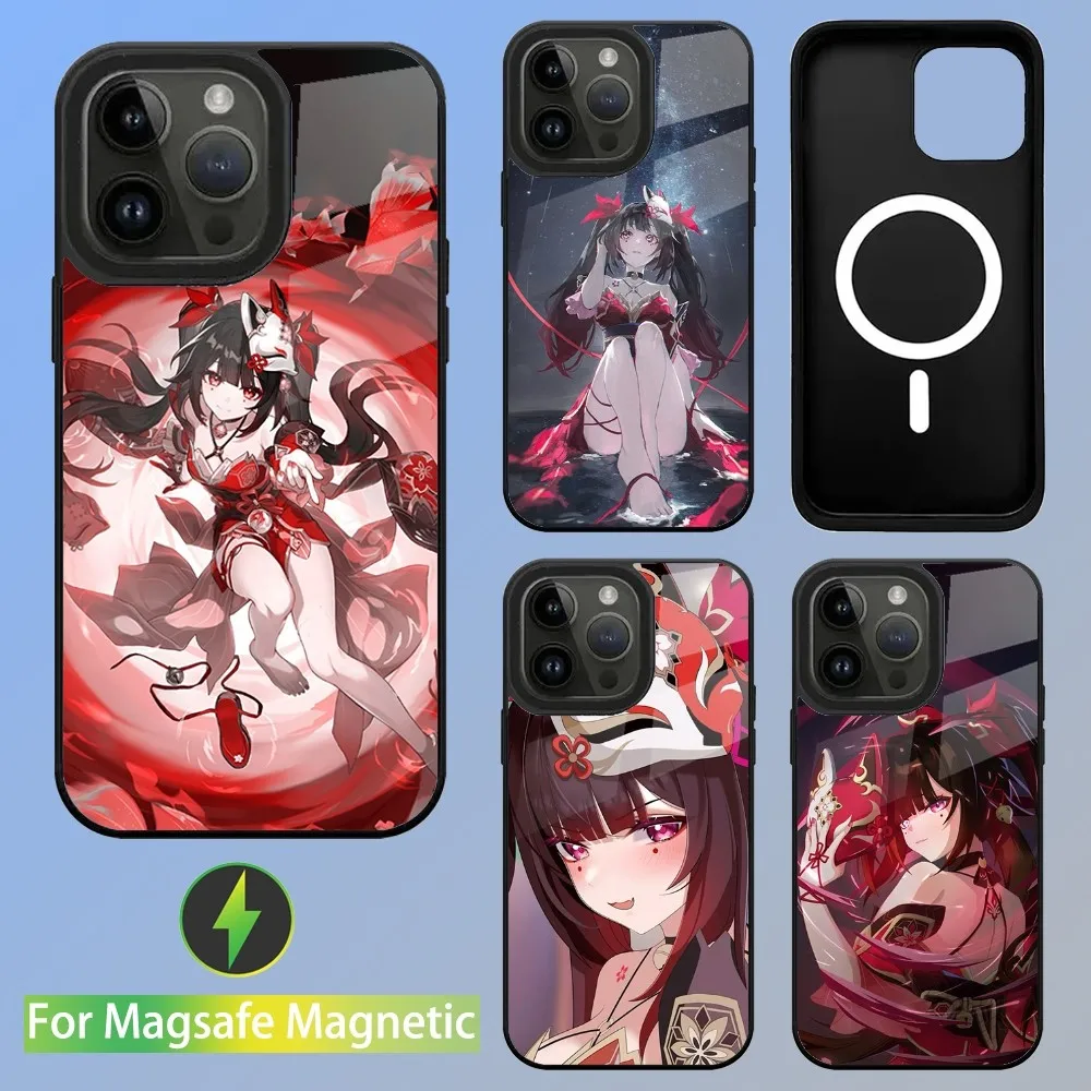 Блестящий чехол Hanabi Honkai со звездами и рейками для iPhone 15,14,13,12,11,Plus,Pro,Max Mini Magsafe, магнитная Беспроводная зарядка