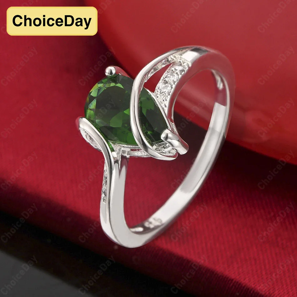 

ChoiceDay Elegant 925 Sterling Silver 7-10 Exquisite Green Zircon Ring Women's Party Jewelry Temperament Accessories