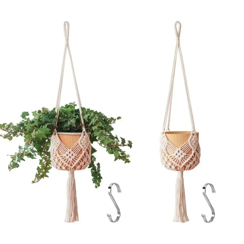 Cintre pour plantes Boho, corde en coton tissée avec pochette en filet, panier suspendu, Pot de fleur en macramé pour plantes succulentes suspendues d'intérieur et d'extérieur