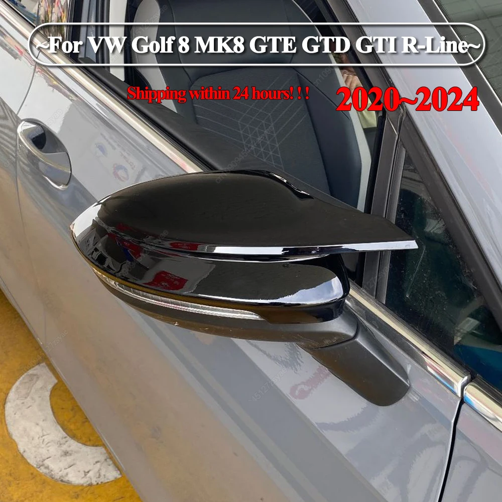 

2Pcs For VW Golf 8 MK8 GTE GTD GTI R-Line 2020-2024 Rearview Side Mirror Cover Caps Trim Styling Sticker Gloss Black Accessories