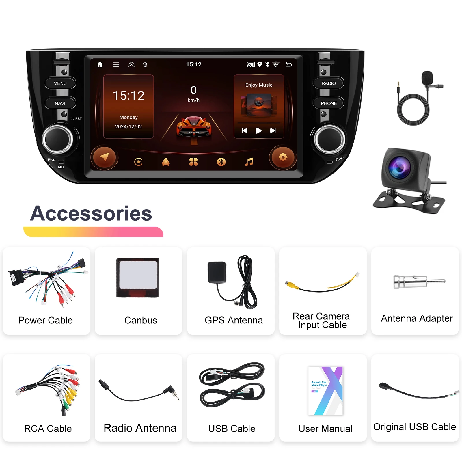 Podofo 6.2" Carplay Android autoradio voor Fiat Punto 10-16/Linea 12-15 Intelligent systeem 2 Din GPS navigatie RDS autoradio