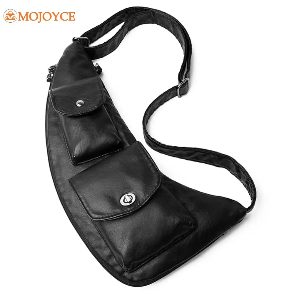 Unisex Texture PU Crossbody Bags Couple Street Vintage Shoulder Bags Adjustable Strap Fashion Chest Bag Retro Leather Sling Bags