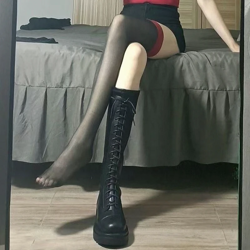 British Style Knight Boots Women's Spring Autumn Thick Bottom Short plus Knee High Slimming Comfortable High Heel Shoes