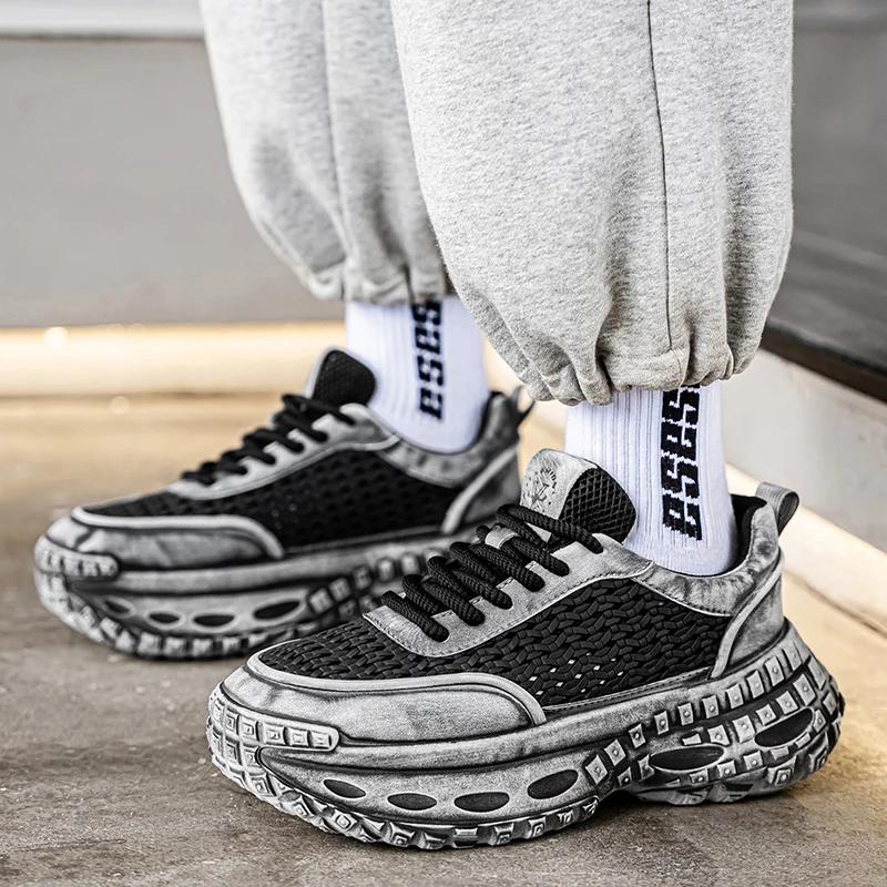 

Новые весенние дышащие мужские кроссовки, повседневная обувь, кроссовки на толстой подошве, спортивная обувь на платформе для папы