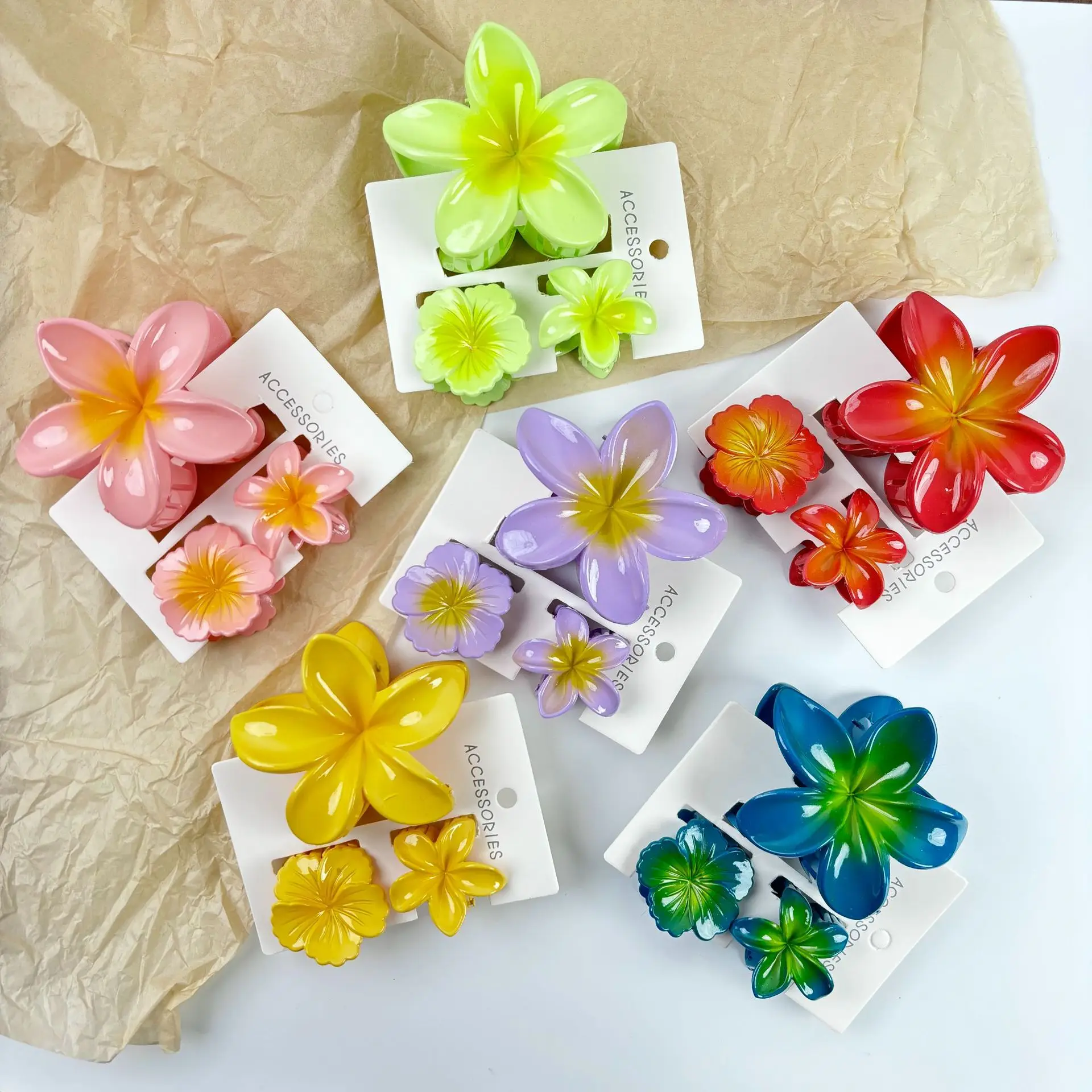 3 pz/set Fiore Coreano Coloful Gradiente Artiglio Dei Capelli Coda di Cavallo Cip Barrette Tornante Per Le Donne Vacanza Estiva Spiaggia Accessori Per Capelli