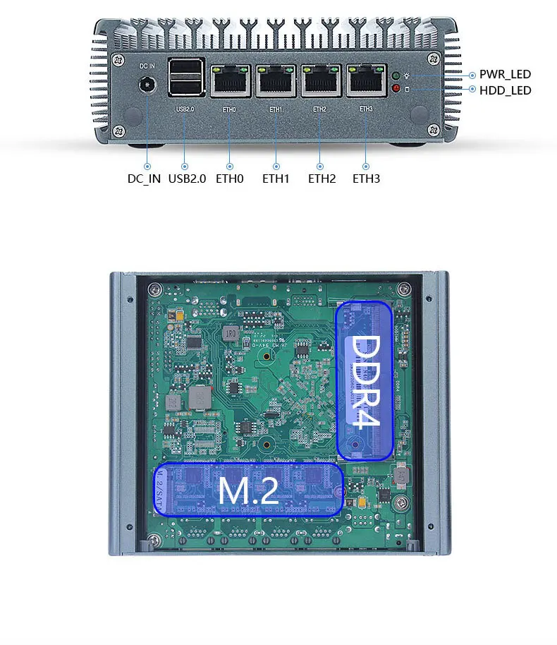 Quad Core Intel N4000/J4125 4 * I255 2500M Lan Mini Pc Fanless Zachte Router HD-MI Vga Pfsense firewall Apparaat Esxi AES-NI