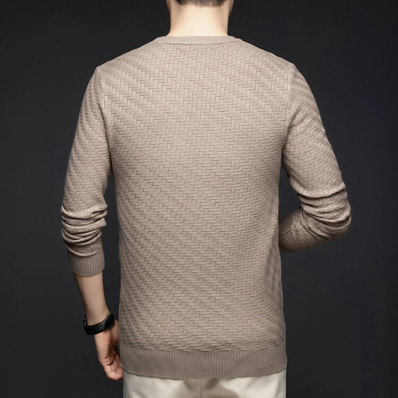 Men's Autumn & Winter New Knitted Pullover, Round Neck Long Sleeve Textured Sweater, Business Casual Slim-Fitting Top