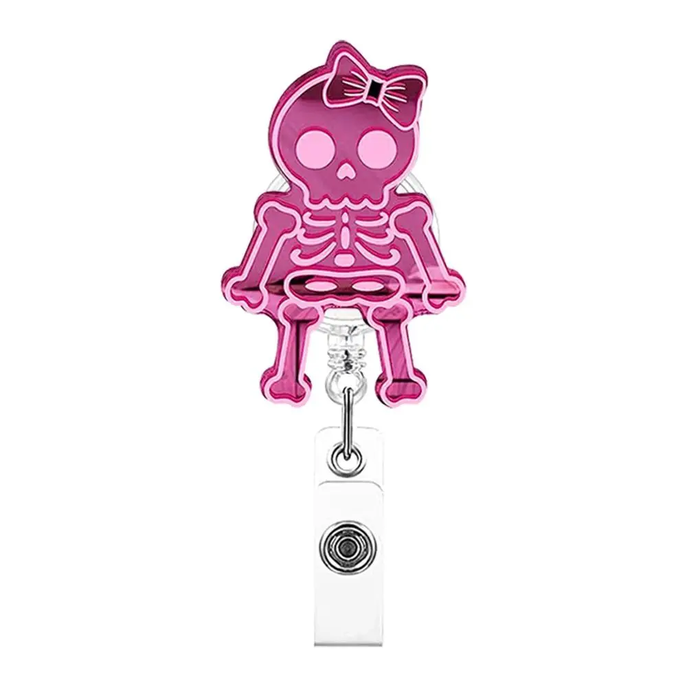 Pink Nurse Retractable Badge Reel Acrylic ID Card Clips Name Card Holder 360 Rotating Alligator Clip Work Card Clips