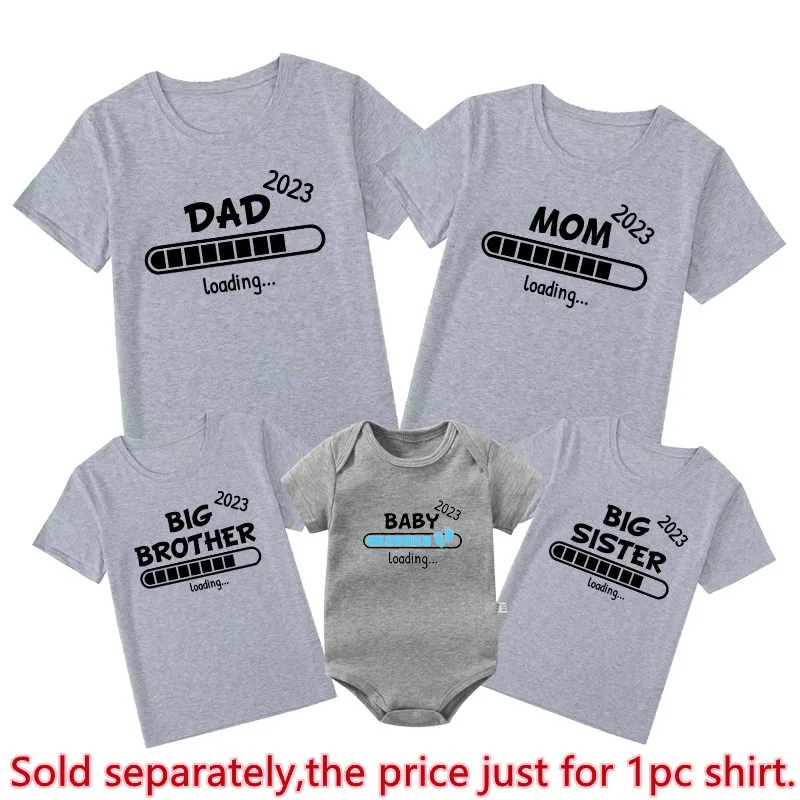 Promoted To New Dad Mom Brother Sister 2023 Family Matching Outfits Pregnancy Announcement Shirts Funny Baby Loading Clothes