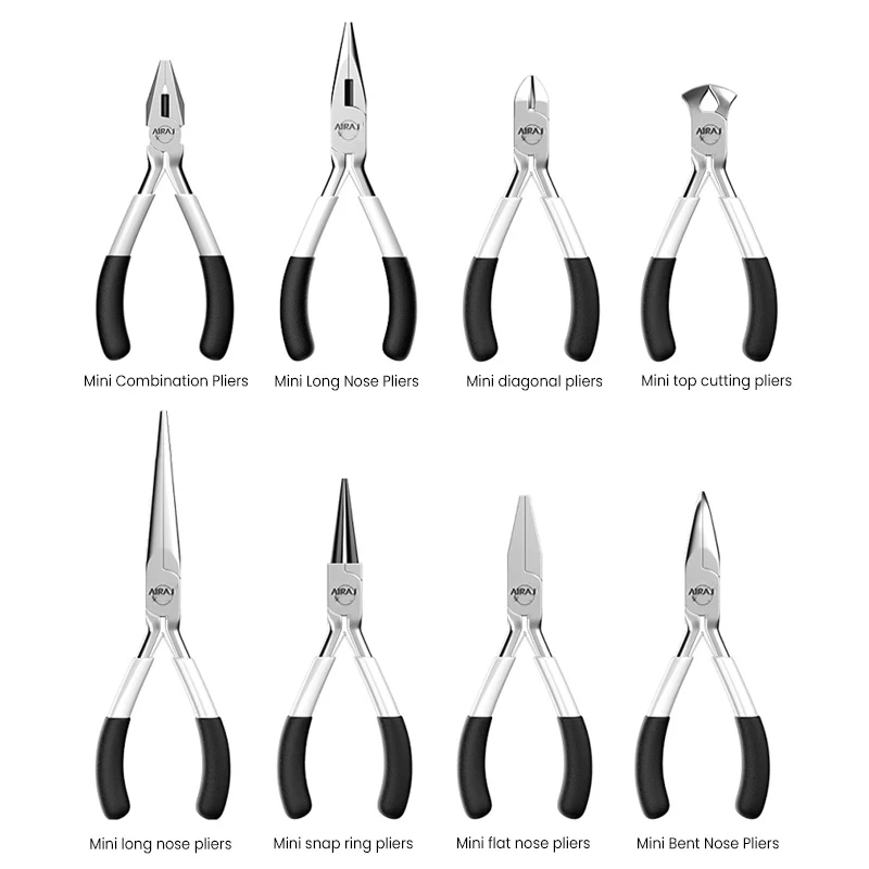 AIRAJ 8 Pcs Mini Pointed Toothless Flat Mouth Extended Needle Mouth Oblique Mouth Pliers Flat Mouth Wire Binding Pliers Set