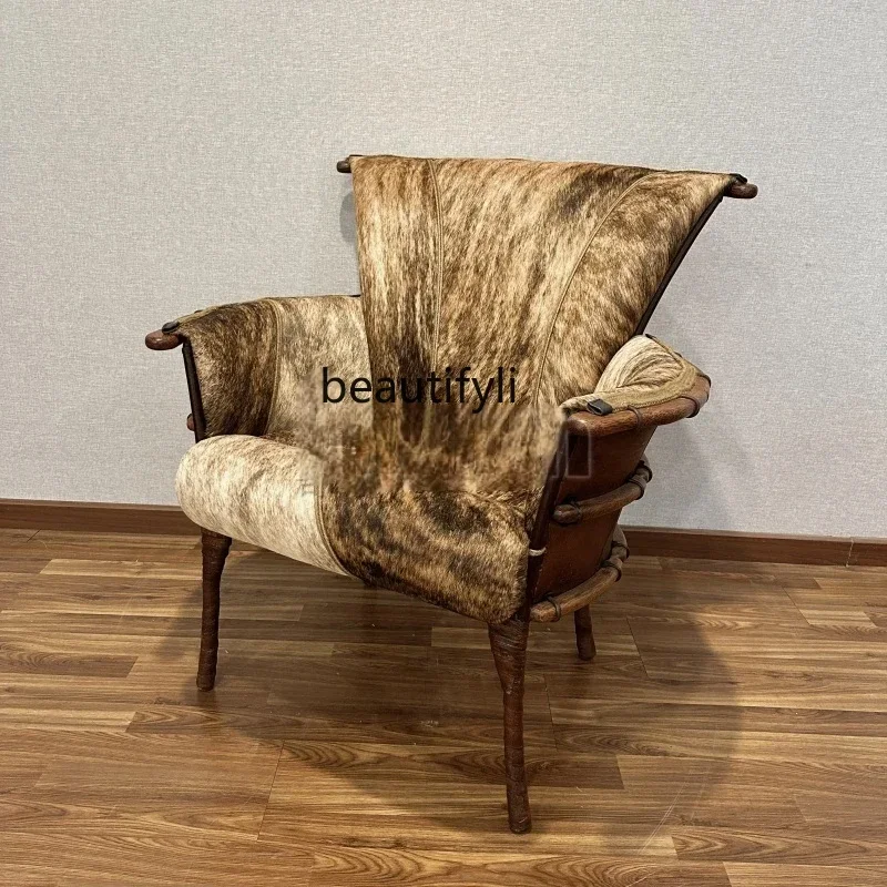 Tea room master chair sofa chair living room light luxury coffee color meal high-end chair handmade leather