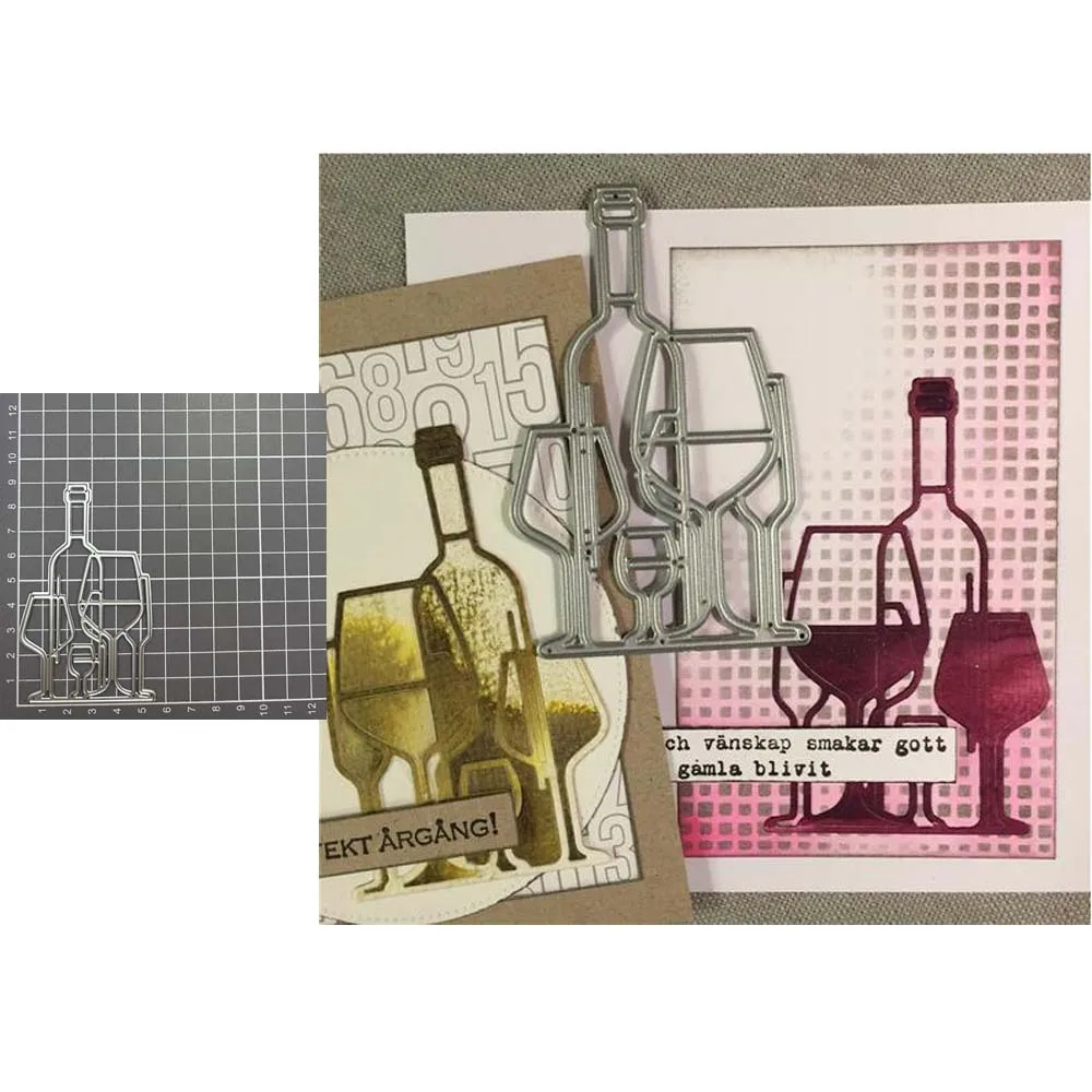 Weinflasche und Glas, Metall-Stanzformen, Schablonen, DIY, Scrapbooking, Album, Prägung, Papierkarten, dekorative Bastelvorlage, Form