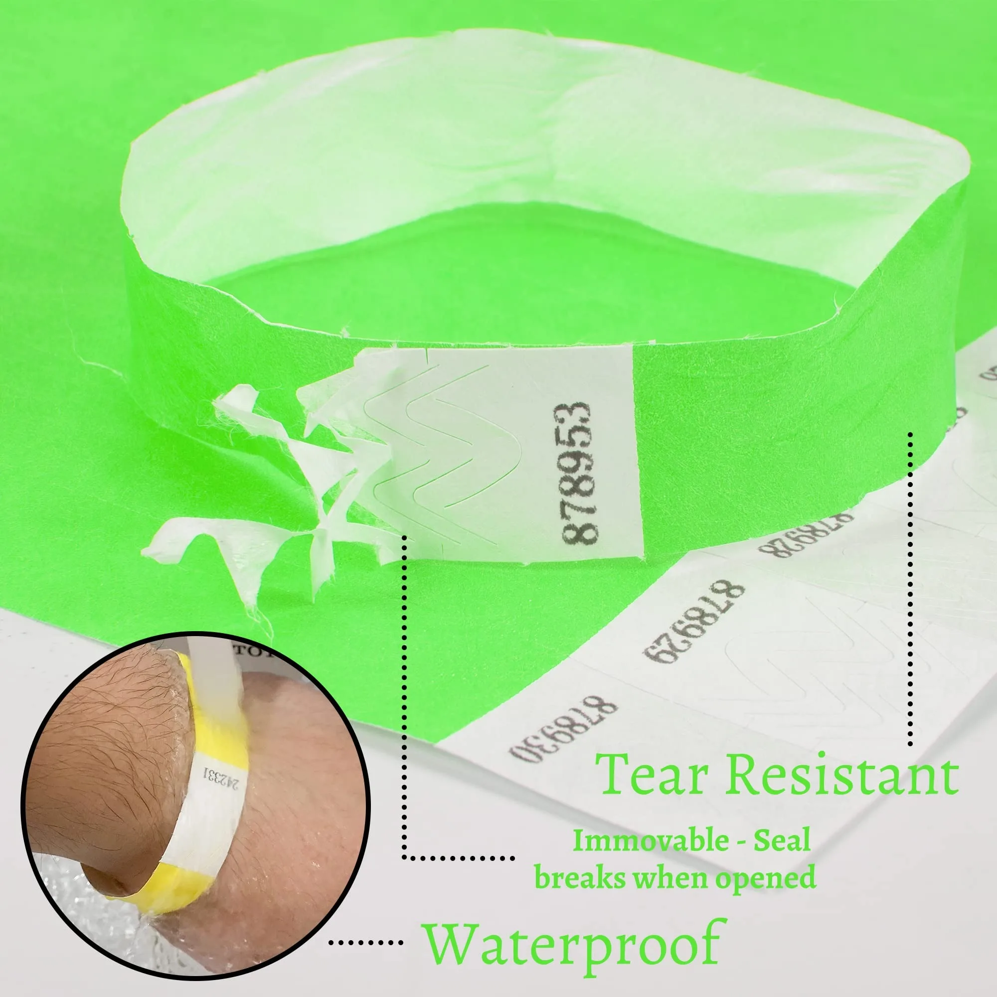 ID Wristbands, Waterproof Paper Bracelets Event, Wristbands Party Wristbands Armbands for Events-Economical Grade 1025D