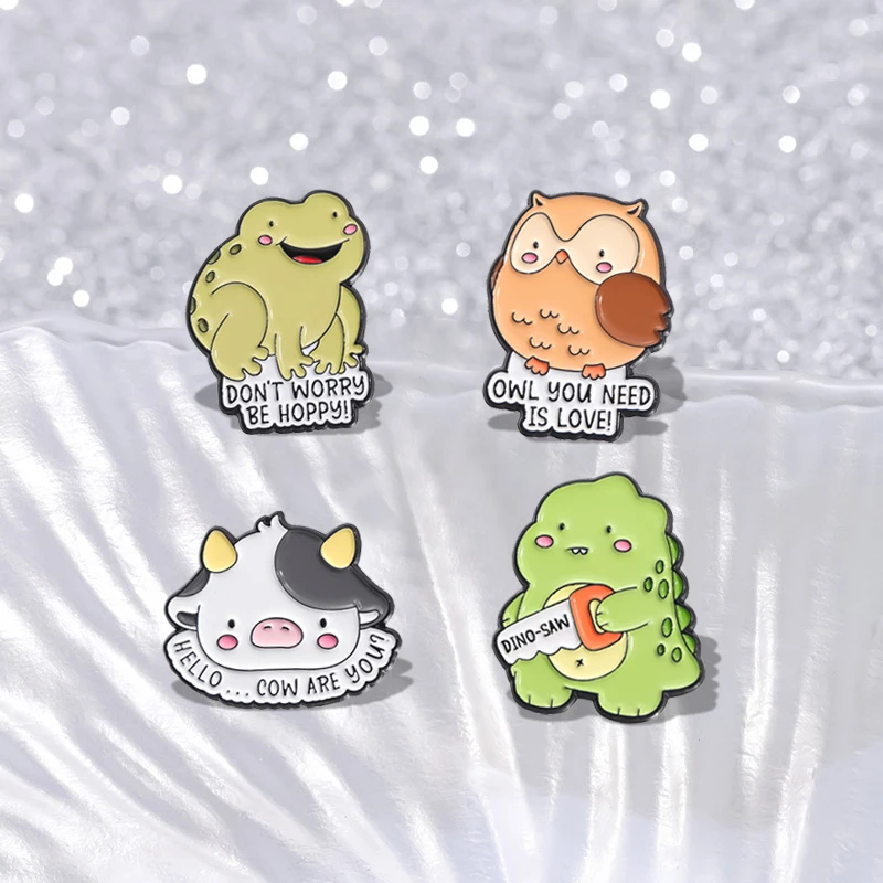 Cute Animals Dinosaur Frog Owl Enamel Pins Custom OWL YOU NEED IS LOVE Brooches Lapel Badges Animal Jewelry Gift for Kid Friends