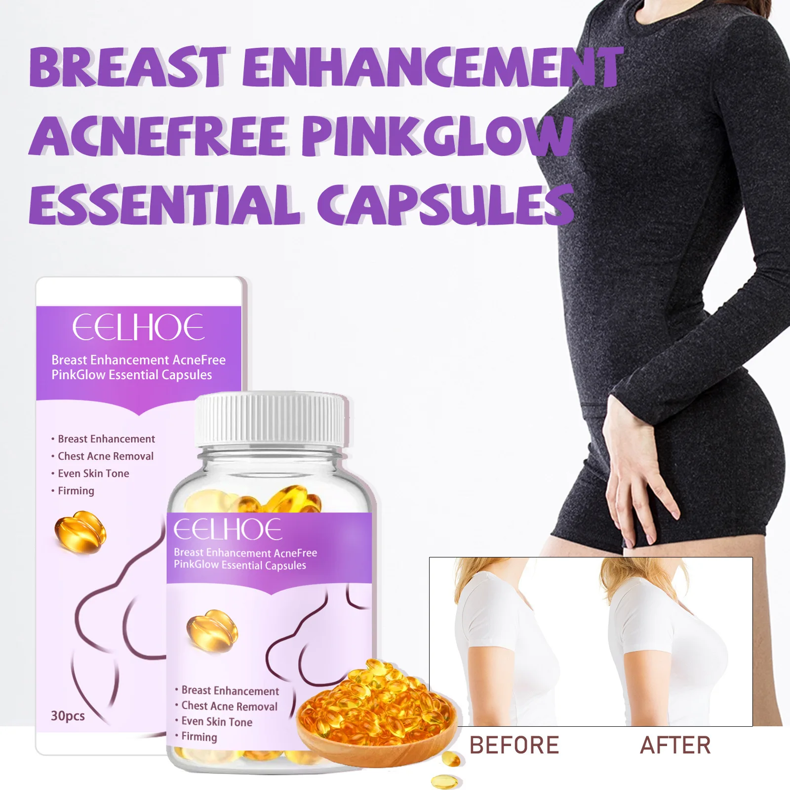 Breast Lifting Capsules Promote Chest Growth Development Increase Bust Anti-Sagging Moisturize Tighten Breast Enhancement Pills