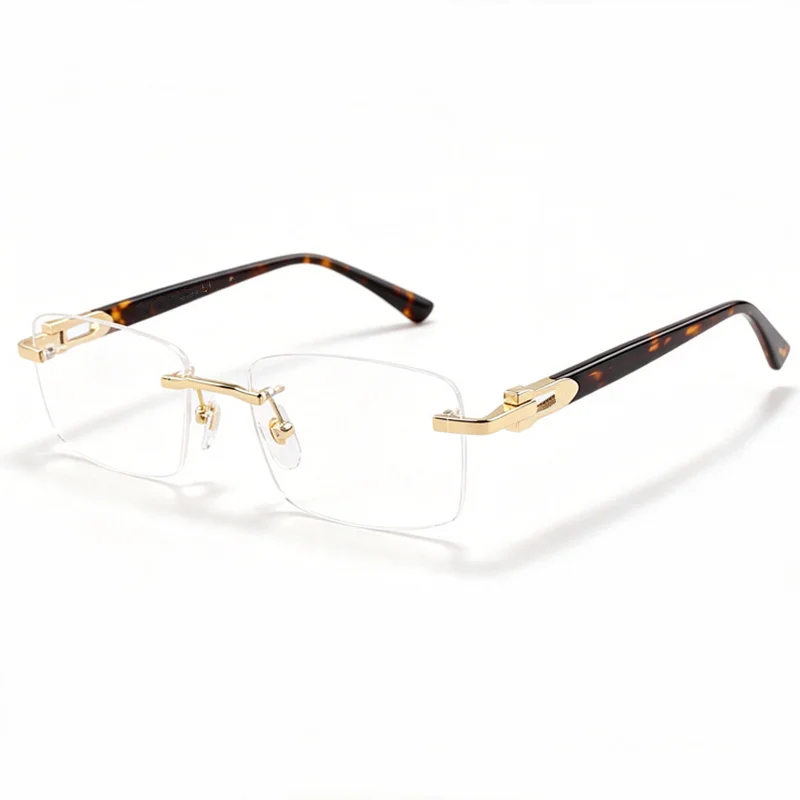 Lightweight Big Rimless Rectangular Optical Eyeglasses Frames for Men Luxury Titanium Hinge Acetate Temple Prescription Eyewear