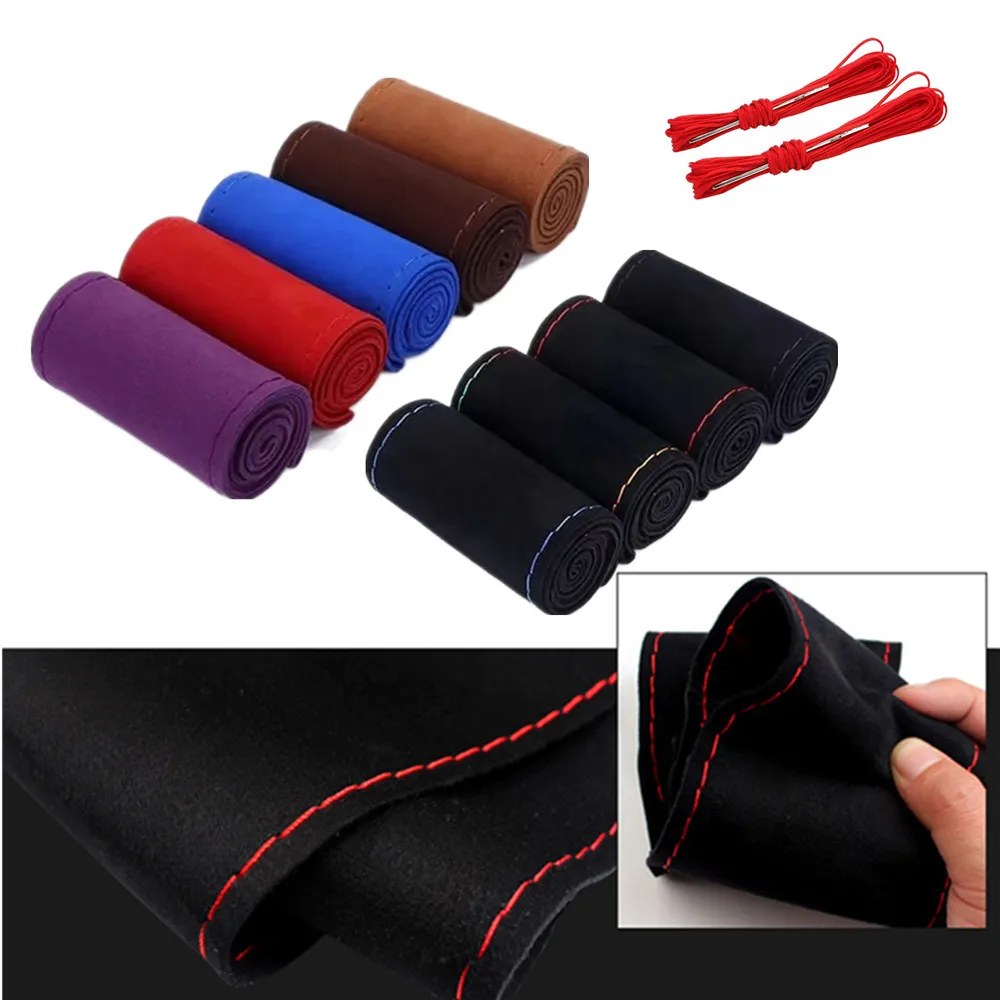 Higher Quality Fur Car Braiding Steering Wheel Cover Suede Steering Wheel Case DIY Non-slip Protection for Car SUV Interior Part