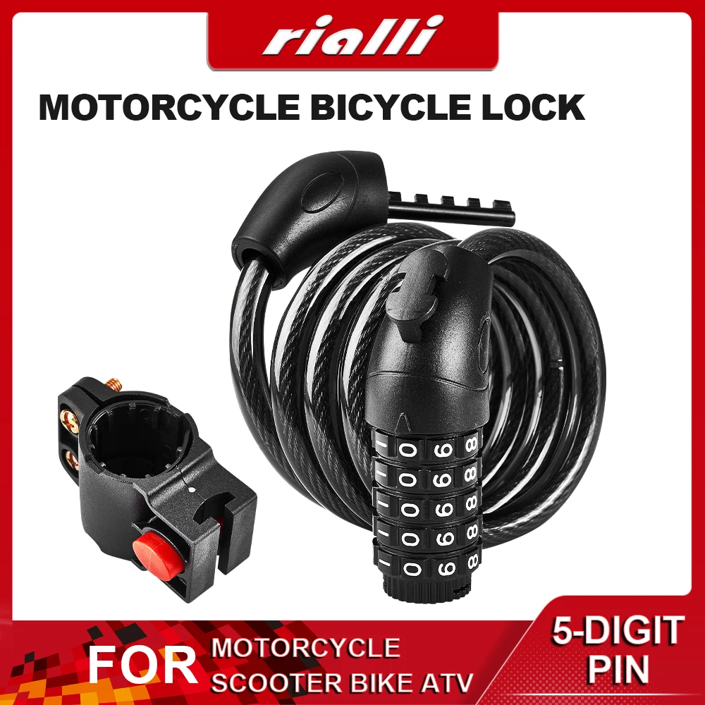 

Motorcycle Bike Cable Lock Anti-Theft Locks Cable 5 Digit Coiled Secure Resettable Combination Bike Lock With Mounting Bracket