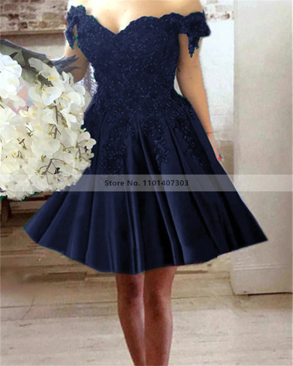 Blue Red Green Lace Off the Shoulder Short Homecoming Dresses  A Line Appliques Formal Graduation Mini Cocktail Prom Party Gowns