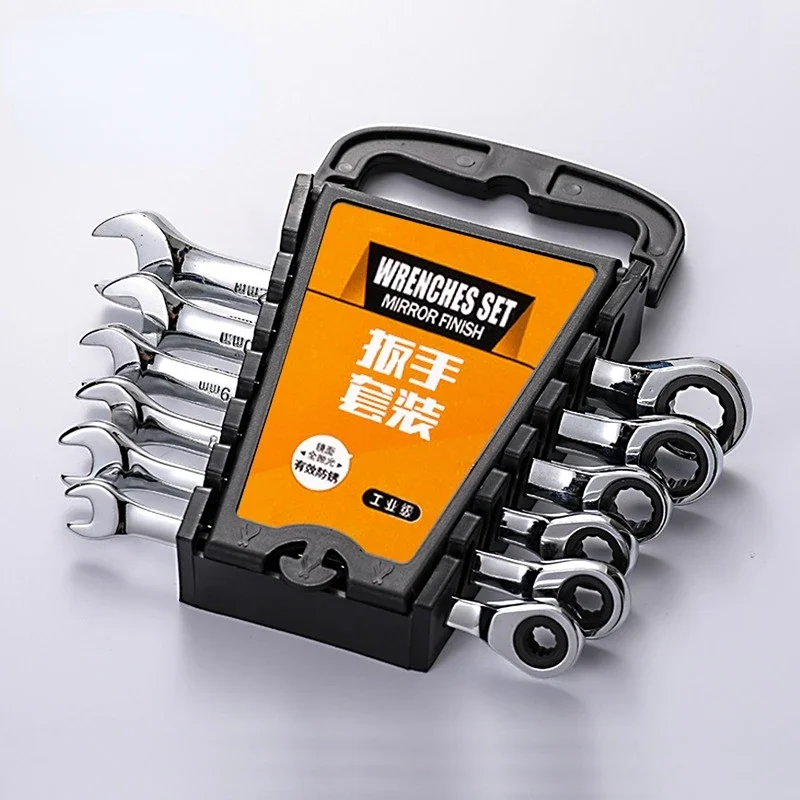 Ratchet Wrenches Chrome Vanadium Steel Ratcheting Wrench Set Box End and Open End Standard Wrench Set