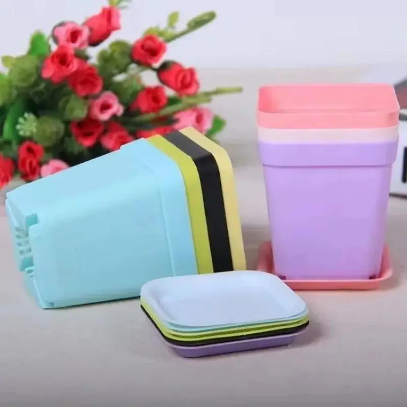 

New 7 Pcs Colorful Plastic Pot Household Garden Tools Suitable Flower Planter Pot Tray Office Garden Decorative Pot