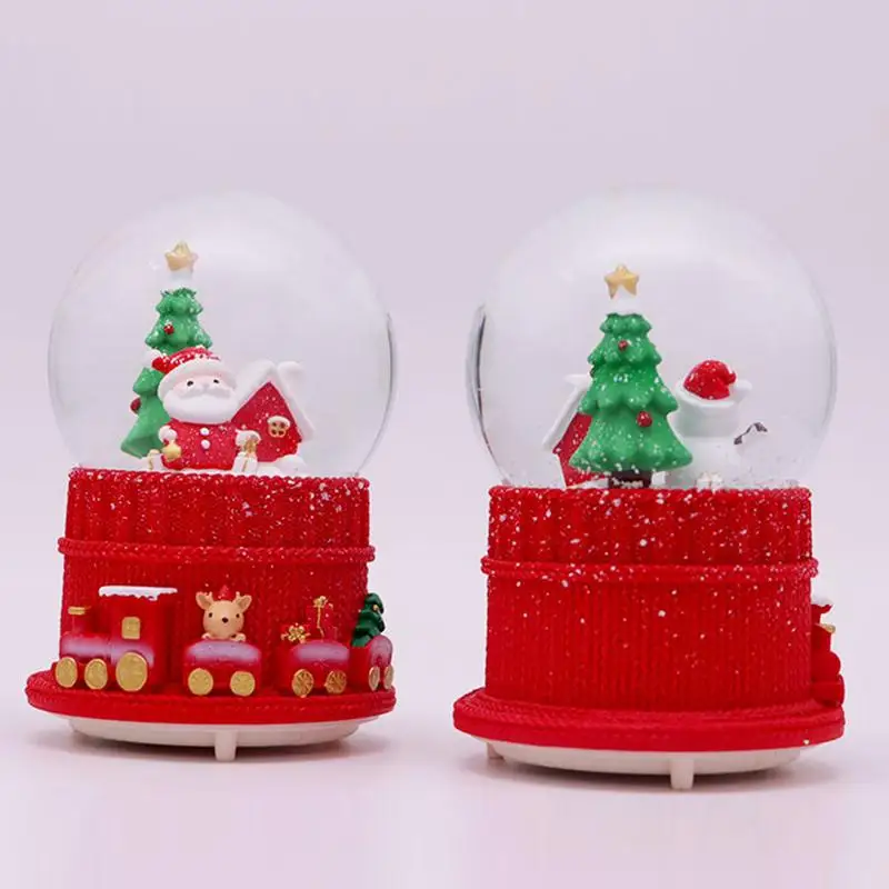 Snow Globes With Music Resin Base Glass Snow Globe Music Box Decorative Santa Claus Musical Box Christmas Tabletop Ornaments For