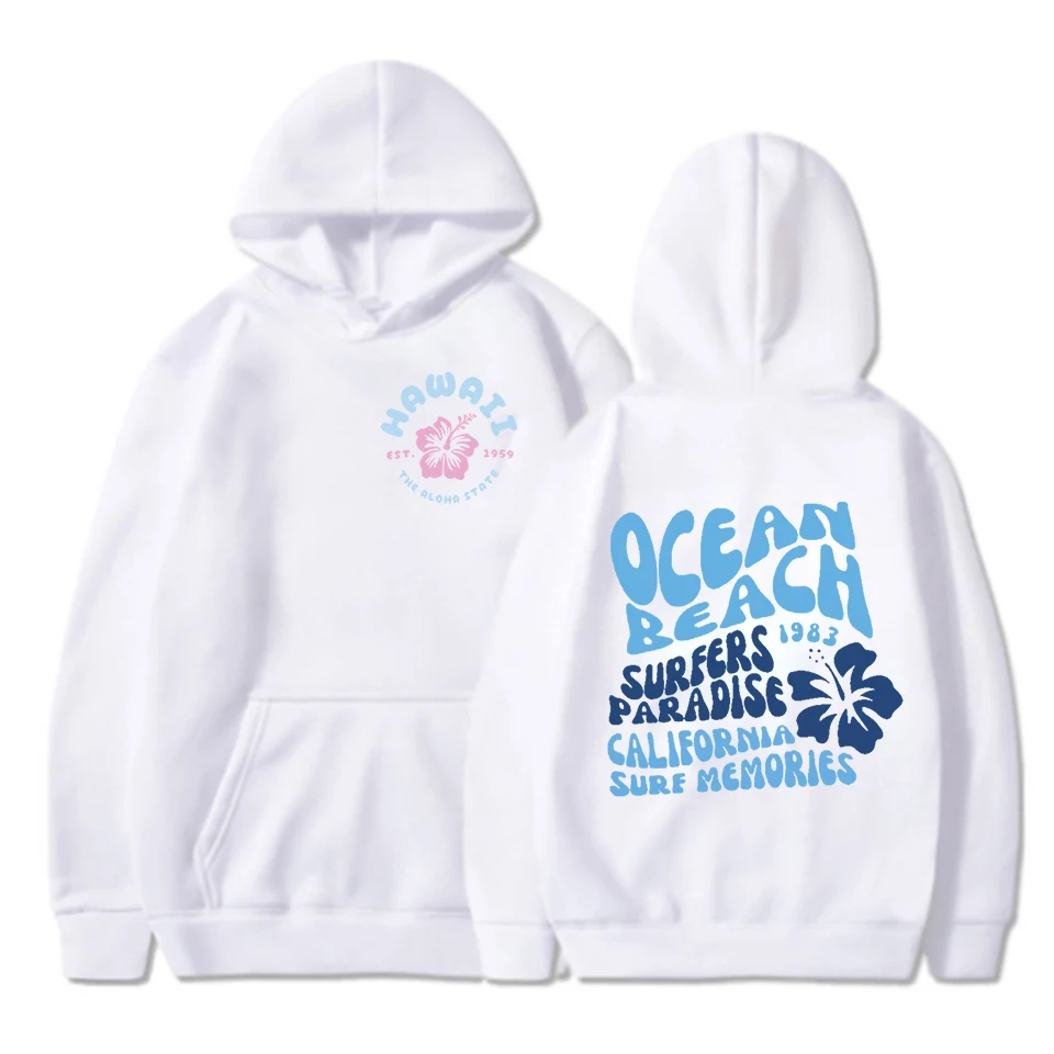 オーシャンビーチレタープリントパーカーハワイホリデー旅行トレンドトレーナーファッション長袖ガールズ Y2K プルオーバー服