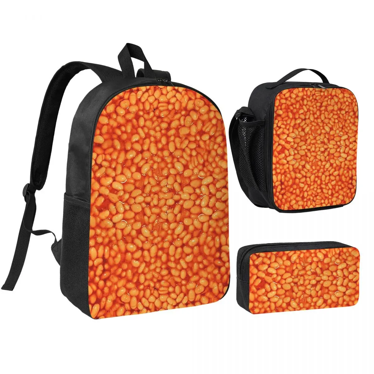 

Baked Beans In Things Pattern Backpack Student BookBag School Bag Shoulder Bags 3ps Insulated Lunch Bag Pencil Case