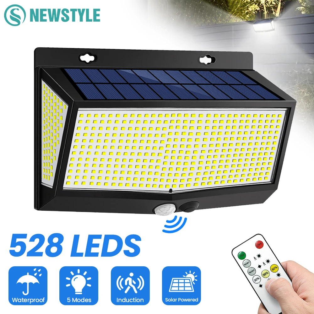 1/2/4PCS 528LED Solar-Wandleuchte für den Außenbereich, Bewegungsmelder-Lampe, 5 Beleuchtungsmodi, IP65, wasserdicht, solarbetrieben, Sicherheitsleuchte für Garten, Terrasse, Hof, Garage,