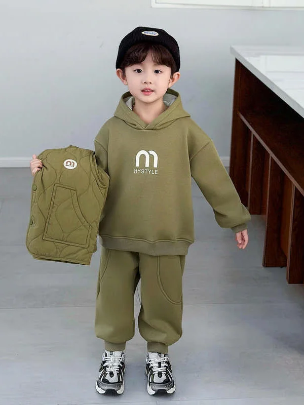 

Комплект для мальчиков: жилет на флисовой подкладке и спортивные брюки, повседневный, осенне-зимний, модный молодежный костюм