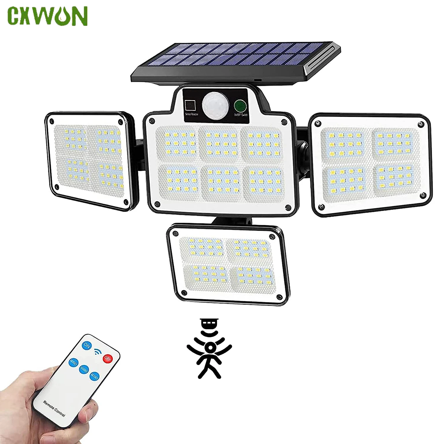 

Solar Flood Lights Outdoor Motion Sensor 3 Head Solar Powered Lights Remote 228 LED Waterproof Solar Panel Wall Garden