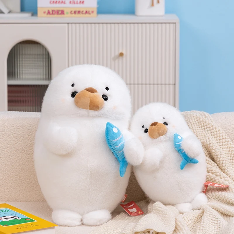 

35/45/55cm Hug Fish Seal Plush Toy Snow-white Sea Lion Seal Throw Pillow With Fish Stuffed Animal Seal Birthday Gift For Kid