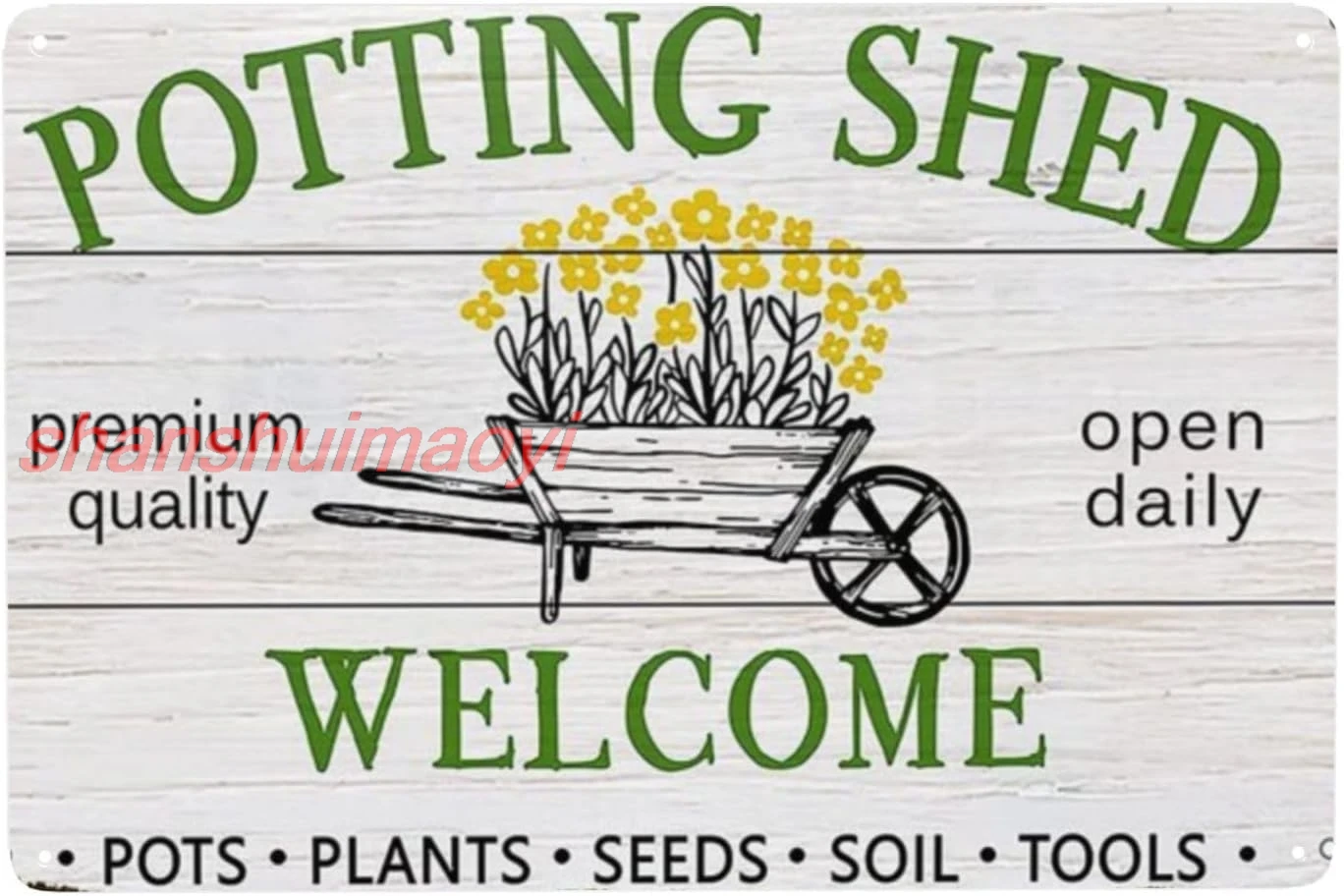 Metal Tin Sign Potting Shed Metal Tin Sign Potted Welcome Pot Plant Seed Soil Tools Poster Painting Retro Garden Door Wall  ALIA