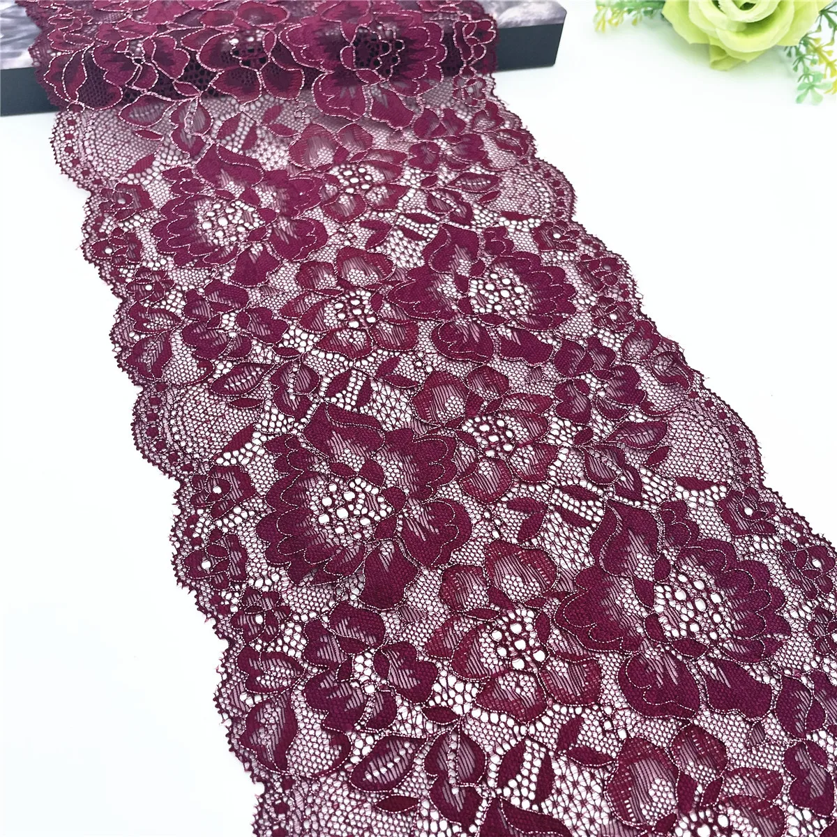 3y/lot Width 17.50cm Burgundy With Silver Elastic Stretch Lace For Skirt Hem Underwear Sewing Craft DIY Apparel Fabrics Material