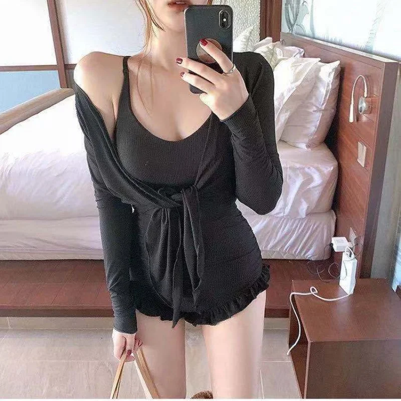 Minsu Internet celebridad estilo INS pequeña fragancia gris Sexy de una sola pieza Control de barriga adelgazamiento conservador vacaciones de primavera caliente S