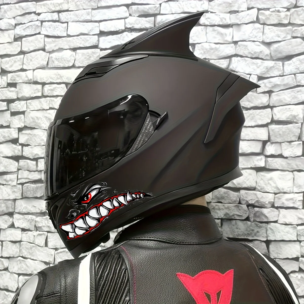 

2pcs Devil Teeth Decorative Sticker - Waterproof Durable PVC | For Motorcycle Helmet/Car Rearview Mirror | Stylish Exterior