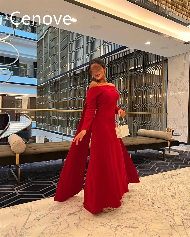 

Cenove Red Off The Shoulder Prom Dress Long Sleeves With Ankle Length Evening Summer Elegant Party Dress For Women2023